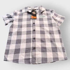 Harley-Davidson Boys B&S Short Sleeve Plaid Gray Flannel Shop Shirt size 4/5T